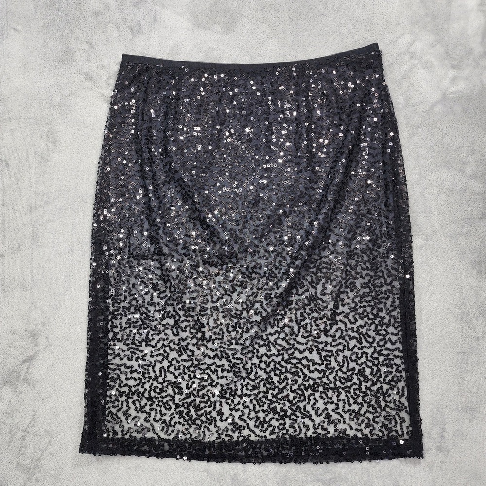 NEW Talbots Skirt Womens XL‎ Black Chiffon Sequin Pencil Knee Length Lined Party